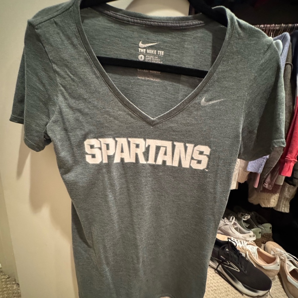 Nike V-Neck Tee in Heather Green with White Swoosh